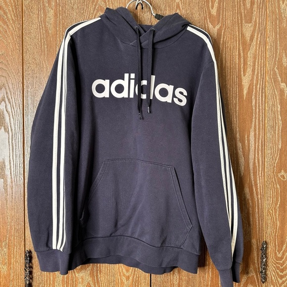 adidas Other - Adidas Hoodie Men Lg Navy Essentials 3 Stripe Pullover Sweatshirt Long Sleeve